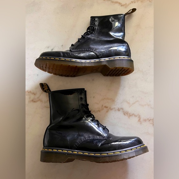 Dr. Martens Shoes - Dr Martens Black Patent Leather Combat Boots Women’s Size 10. See Pics